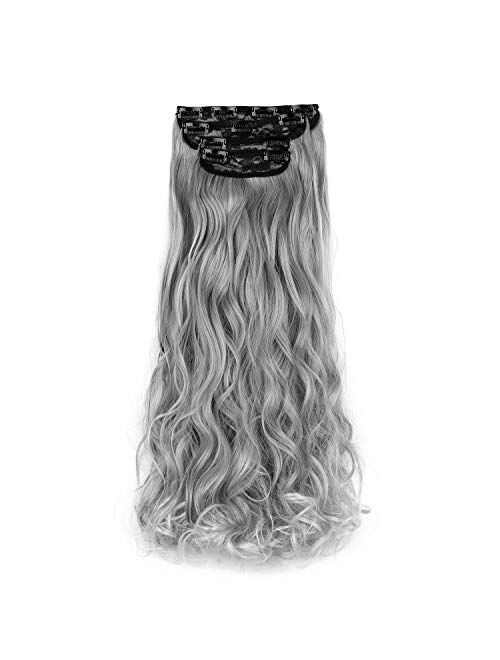 REECHO Hair Extensions Clip in Straight Curly Wavy 4 PCS Set Thick Hairpiece