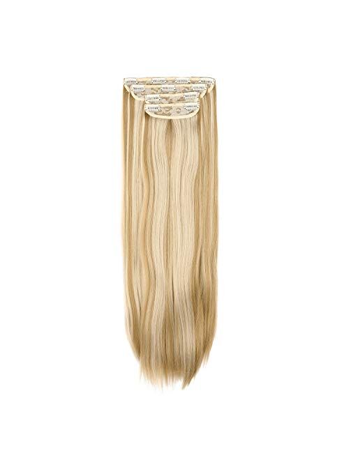 REECHO Hair Extensions Clip in Straight Curly Wavy 4 PCS Set Thick Hairpiece