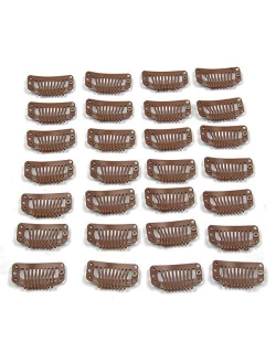 20pcs Metal Snap Clips for Hair Extensions DIY Clip in on Hair Wigs 9 Teeth 32mm 1.2g/pc Black Brown Beige Color