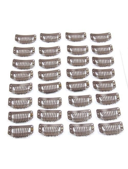 20pcs Metal Snap Clips for Hair Extensions DIY Clip in on Hair Wigs 9 Teeth 32mm 1.2g/pc Black Brown Beige Color