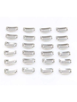 20pcs Metal Snap Clips for Hair Extensions DIY Clip in on Hair Wigs 9 Teeth 32mm 1.2g/pc Black Brown Beige Color