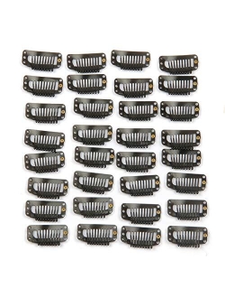 20pcs Metal Snap Clips for Hair Extensions DIY Clip in on Hair Wigs 9 Teeth 32mm 1.2g/pc Black Brown Beige Color