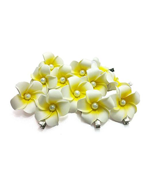 DreamLily Women's Fashion 3 Pcs Hawaiian White Plumeria Flower Foam Hair Clip Balaclavas for Beach