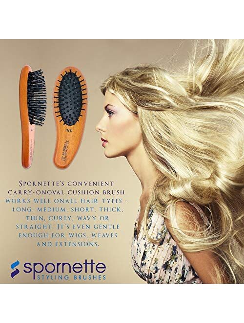 Spornette Carry On Wooden Handle Oval Cushion Mini Hair Travel Brush #30-C