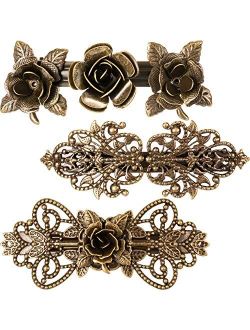 3 Pieces Women Hair Clips Hairpins Retro Vintage Metal French Barrette Jewelry (Style B)