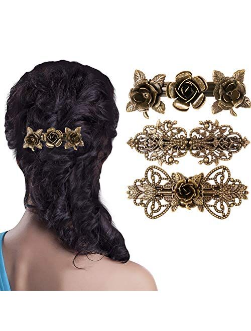 3 Pieces Women Hair Clips Hairpins Retro Vintage Metal French Barrette Jewelry (Style B)