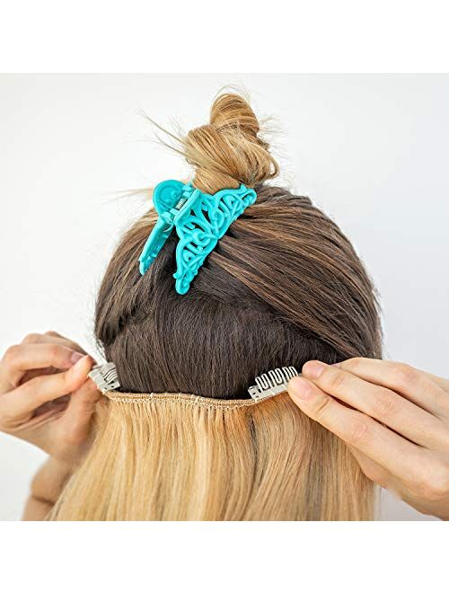 100 Pieces Snap Clips U-shape Metal Clips Stainless Steel Wig Clips 6 Teeth Combs Clips with Soft Rubber for Hair Extensions DIY, 3.2 cm, 2.8 cm