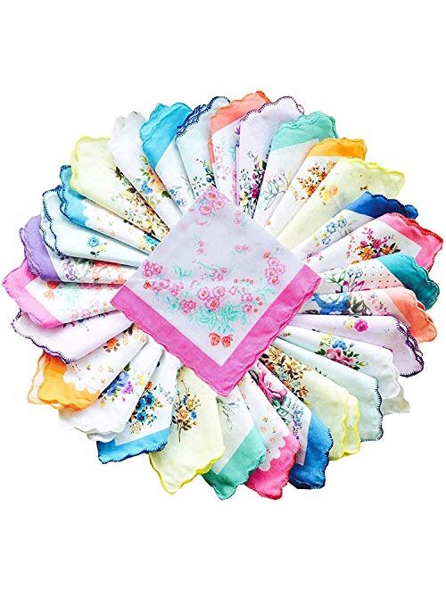 Forlisea Womens Beautiful Cotton Floral Handkerchief Wendding Party Fabric Hanky 10pcs/9.99 20pc/20.99