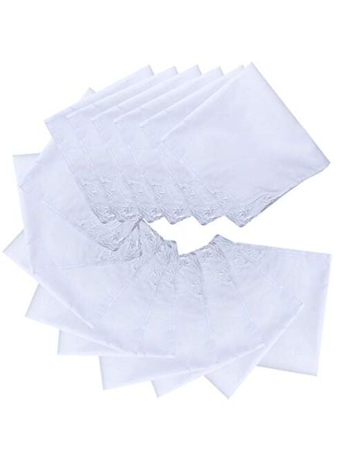 MileyMarla Ladies Embroidery Cotton White Handkerchiefs Lace Wedding Hankies