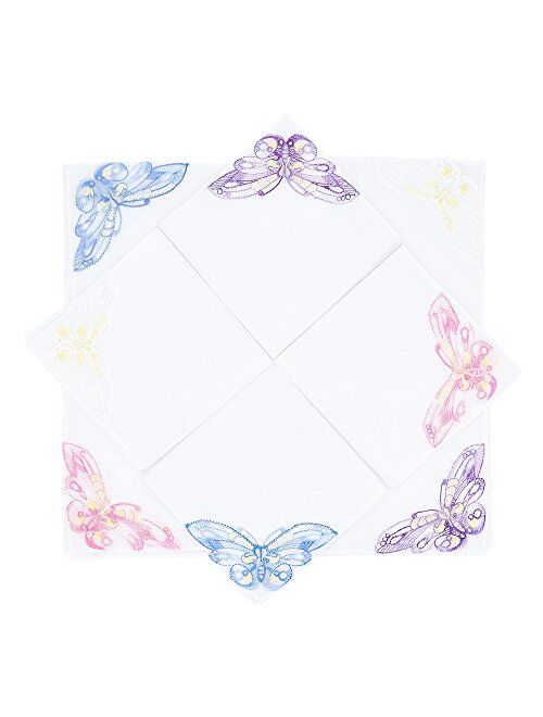 SelectedHanky Women's Cotton Handkerchiefs with Butterfly Lace at Corner, Ladies Hankies