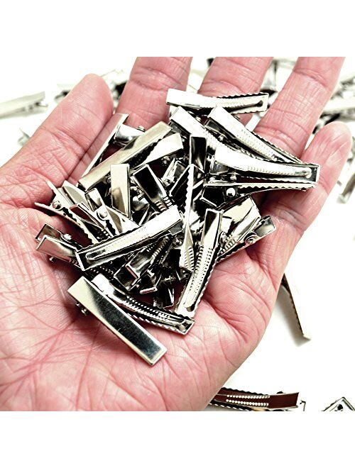 BronaGrand 100 PCS Silver Alligator Hair Clip Flat Top with Teeth for Arts & Crafts Projects, Dry Hanging Clothing, Office Paper Document Organization,Hair Care(1.26 Inch