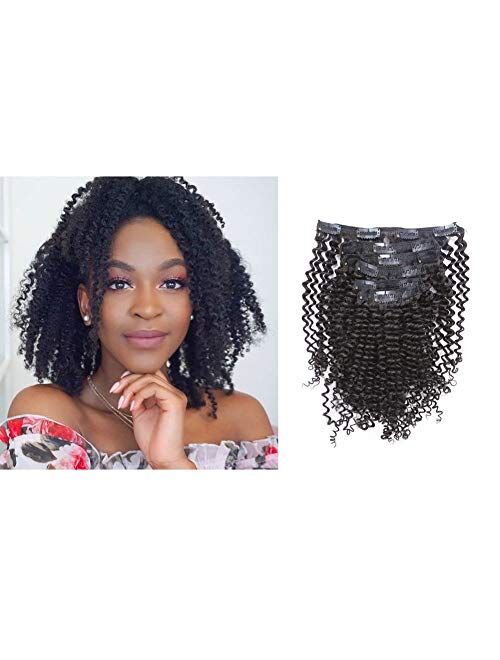 Caliee Kinky Curly Human Clip Natural Black Hair Extension