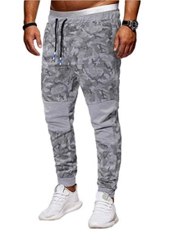 Abeaicoc Mens Drawstring Waistband Color Block Casual Sweatpants Jogger Pants