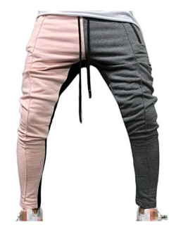 GLORYA Mens Color Block Casual Hippie Drawstring Elastic Waist Jogger Pants