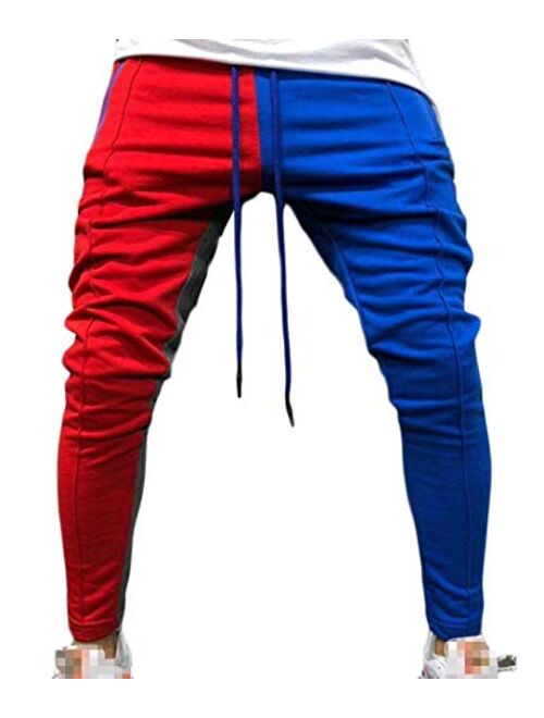 GLORYA Mens Color Block Casual Hippie Drawstring Elastic Waist Jogger Pants