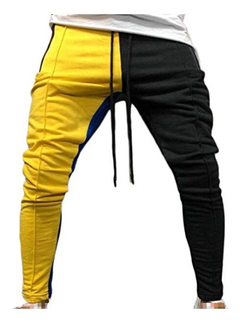 GLORYA Mens Color Block Casual Hippie Drawstring Elastic Waist Jogger Pants