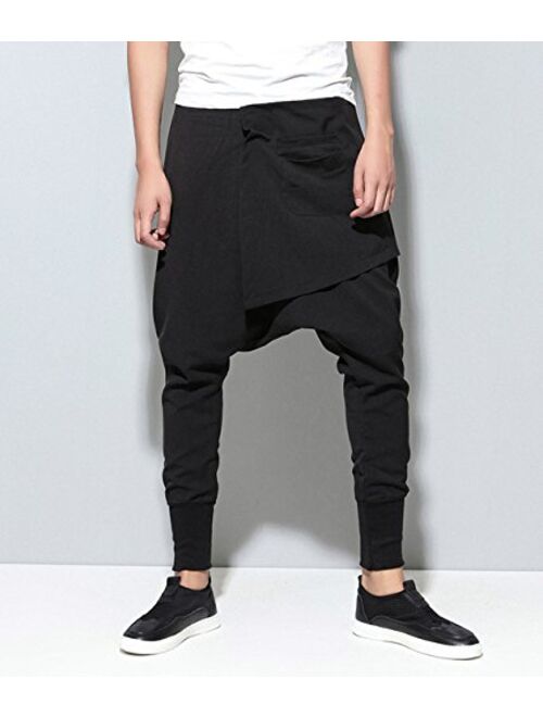 ellazhu Men Casual Elastic Waist Harem Pants Joggers Trousers GYM109