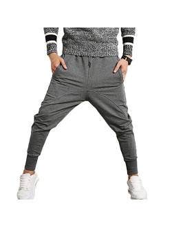 INVACHI Slim Fit Mens Cotton Jogging Pants Low Crotch Drawstring Baggy Sweatpants Hip Hop Trousers