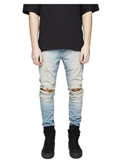 LONGBIDA Men's Ripped Slim Fit Skinny Destroyed Distressed Tapered Leg Jeans