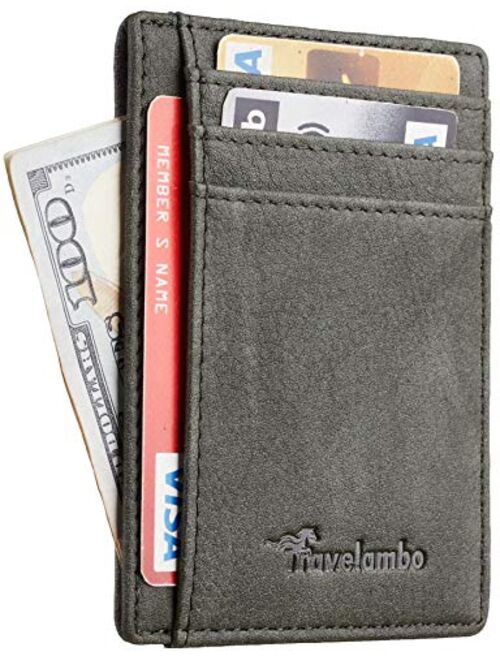 Travelambo Front Pocket Minimalist Leather Slim Wallet RFID Blocking Medium Size