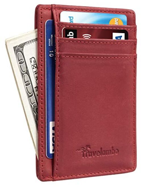 Travelambo Front Pocket Minimalist Leather Slim Wallet RFID Blocking Medium Size