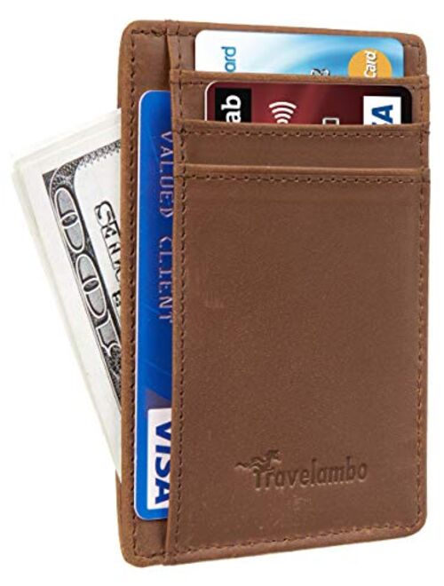 Travelambo Front Pocket Minimalist Leather Slim Wallet RFID Blocking Medium Size