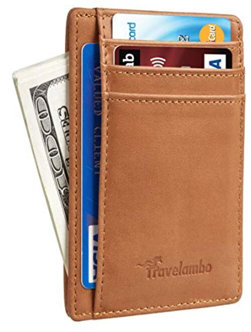 Travelambo Front Pocket Minimalist Leather Slim Wallet RFID Blocking Medium Size