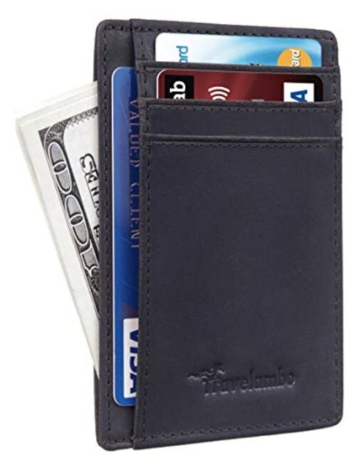 Travelambo Front Pocket Minimalist Leather Slim Wallet RFID Blocking Medium Size