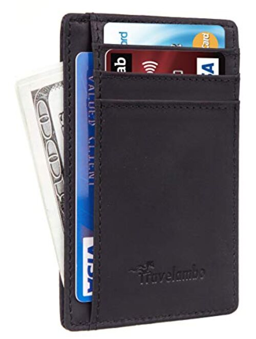 Travelambo Front Pocket Minimalist Leather Slim Wallet RFID Blocking Medium Size