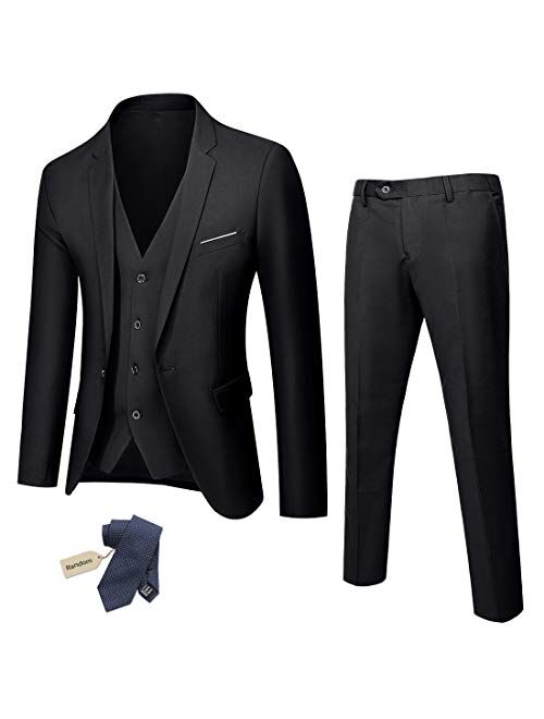 Buy YND Men's Slim Fit 3 Piece Suit, One Button Solid Jacket Vest Pants ...