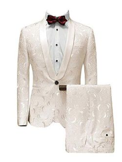 Wemaliyzd Men's 3 Pieces Jacquard Wedding Suit Classic Fit Blazer Vest Pants