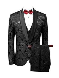 Wemaliyzd Men's 3 Pieces Jacquard Wedding Suit Classic Fit Blazer Vest Pants