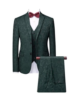 Wemaliyzd Men's 3 Pieces Jacquard Wedding Suit Classic Fit Blazer Vest Pants