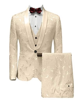 Wemaliyzd Men's 3 Pieces Jacquard Wedding Suit Classic Fit Blazer Vest Pants