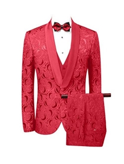 Wemaliyzd Men's 3 Pieces Jacquard Wedding Suit Classic Fit Blazer Vest Pants