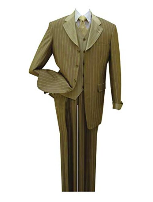 Milano Moda Pinestripe Fashion Suit with Contrast Collar, Cuffs & Vest, 4 Colors