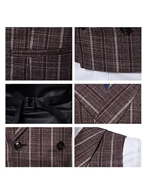 Iynnijoy Men's Striped Tweed Suit Vest Double-Breasted Casual Waistcoat Shawl Lapel Business Suit Vest