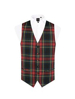Dobell Mens Green Tartan Vest Regular Fit 5 Button Waistcoat