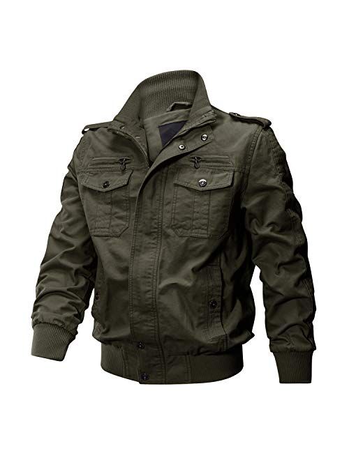 CRYSULLY Mens Casual Jacket Sportswear Shoulder Straps Bomber Flying Jackets and Coats Army Green