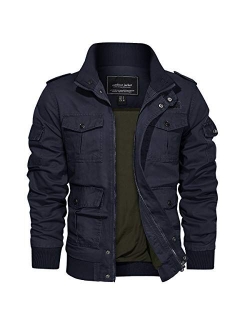 TACVASEN Men's Cotton Jackets Military Cargo Bomber Working Jackets with Multi Pockets Warm Coats