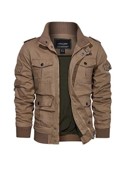 TACVASEN Men's Cotton Jackets Military Cargo Bomber Working Jackets with Multi Pockets Warm Coats