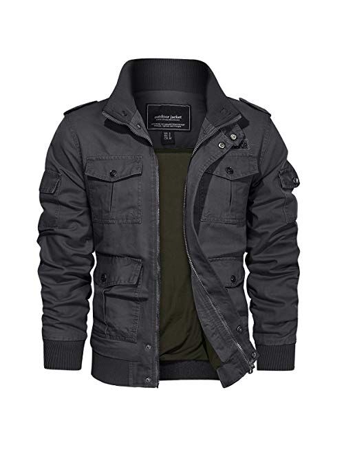 TACVASEN Men's Cotton Jackets Military Cargo Bomber Working Jackets with Multi Pockets Warm Coats