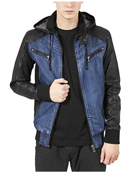 Urban Classics Mens Hooded Denim Leather Jacket