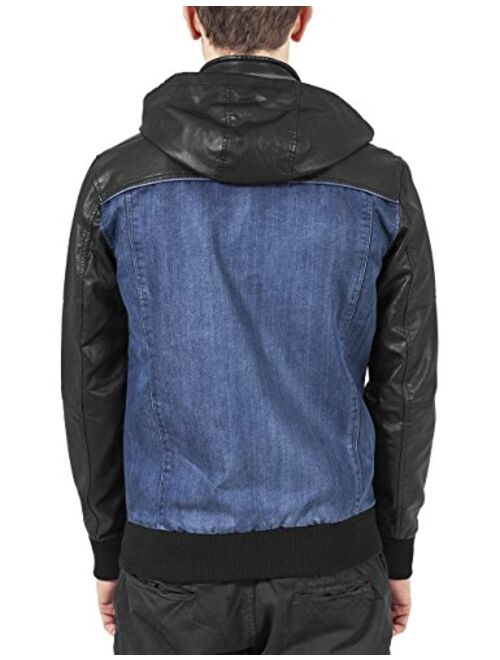 Urban Classics Mens Hooded Denim Leather Jacket