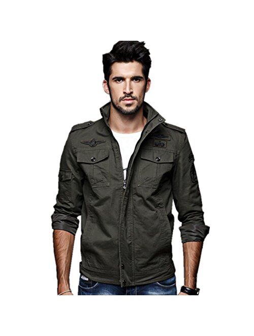 Newbestyle Men's Stylish Casual Washed Cotton Military Jackets Tactical Outwear Windbreaker