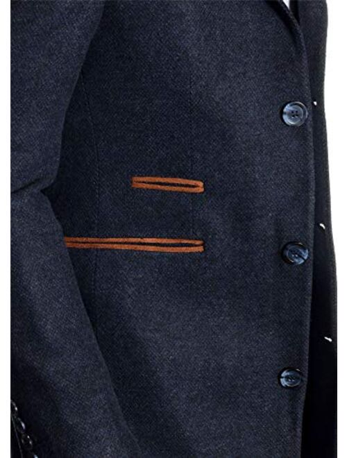 D&R Fashion Men's Winter Overcoat 3/4 Long Jacket Birdseye Tweed Cashmere Soft Rich Fabric