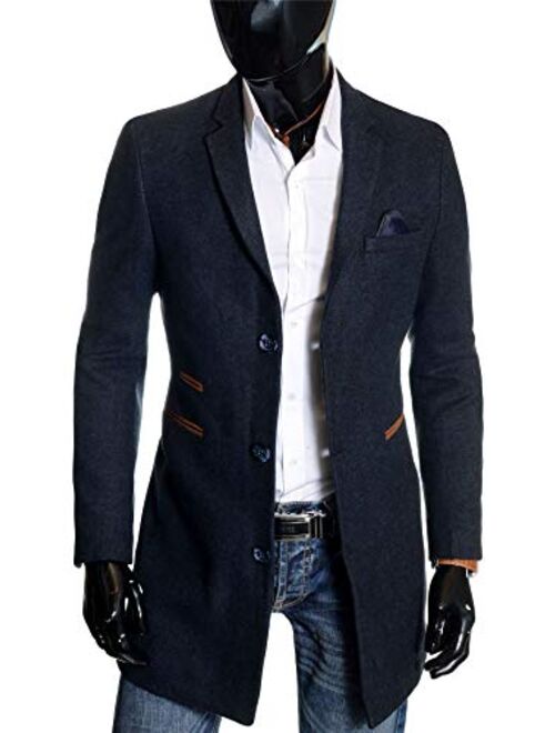 D&R Fashion Men's Winter Overcoat 3/4 Long Jacket Birdseye Tweed Cashmere Soft Rich Fabric