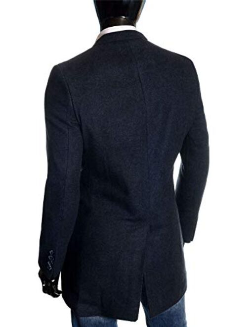 D&R Fashion Men's Winter Overcoat 3/4 Long Jacket Birdseye Tweed Cashmere Soft Rich Fabric