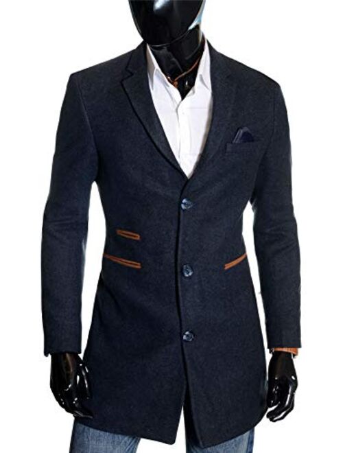 D&R Fashion Men's Winter Overcoat 3/4 Long Jacket Birdseye Tweed Cashmere Soft Rich Fabric