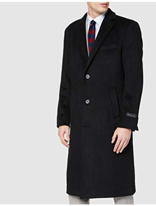 Mens Black Long Overcoat Wool & Cashmere Warm Winter Mod Cromby Coat Black Lining